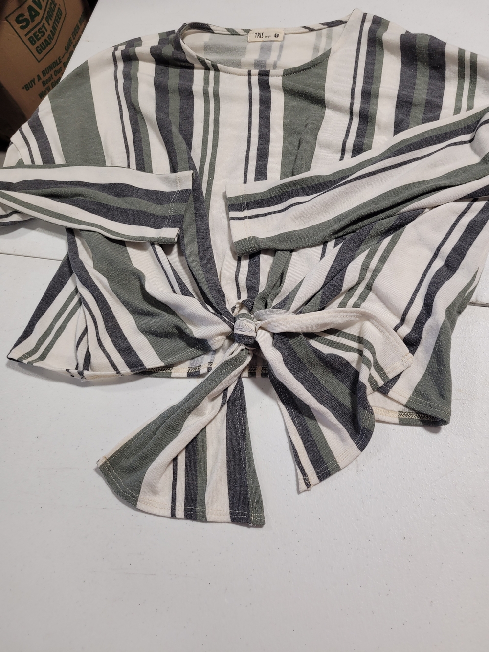Tie-Front Striped Crop Top - Olive/White